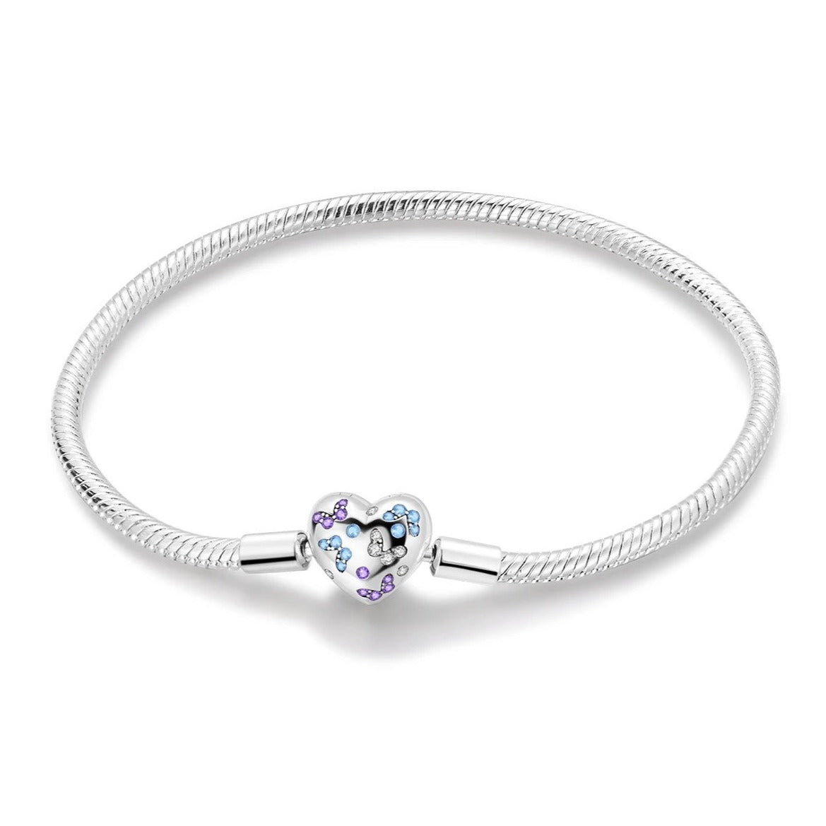 925 Sterling Silver Heart and Butterflies Clasp Bracelet
