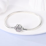 925 Sterling Silver Pink Paw-Clasp Bracelet for Charms fine Jewelry Women
