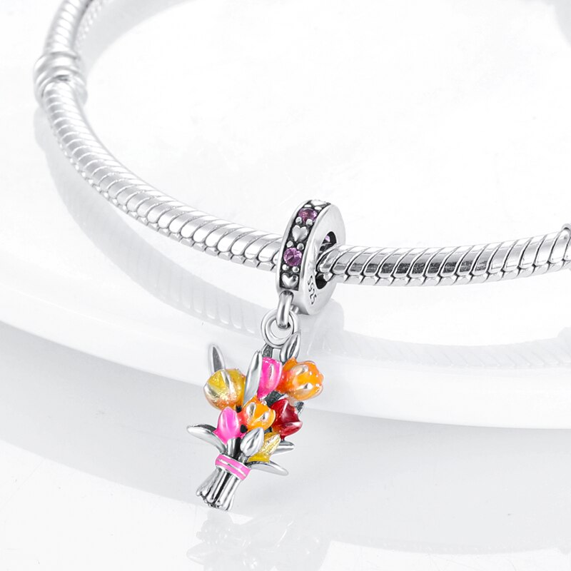 Floral Bouquet Charm in Sterling Silver