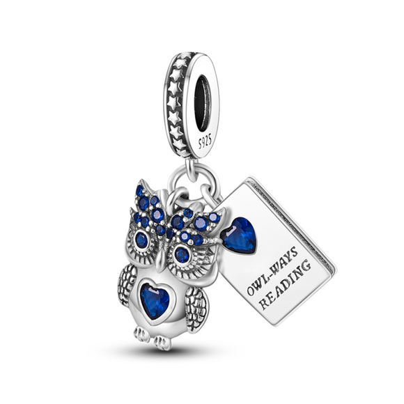 925 Silver Silver Owl-Ways Reading Charm for Bracelets Fine Jewelry Women Pendant Necklace
