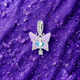 925 Sterling Silver Purple Blue Butterfly Charm for Bracelets Fine Jewelry Women Pendant