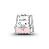925 Sterling Silver Pink School Backpack Charm for Bracelets Fine Jewelry Women