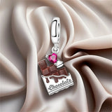 925 Sterling Silver Chocolate Heart Charm for Bracelets Fine Jewelry Women Pendant