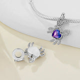 925 Sterling Silver Purple heart Crab Charm for Bracelets Fine Jewelry Women Pendant