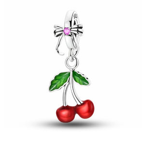 925 Sterling Silver Deliscious Cherries Charm for Bracelets Fine Jewelry Women Pendant