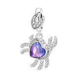 925 Sterling Silver Purple heart Crab Charm for Bracelets Fine Jewelry Women Pendant