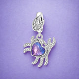 925 Sterling Silver Purple heart Crab Charm for Bracelets Fine Jewelry Women Pendant