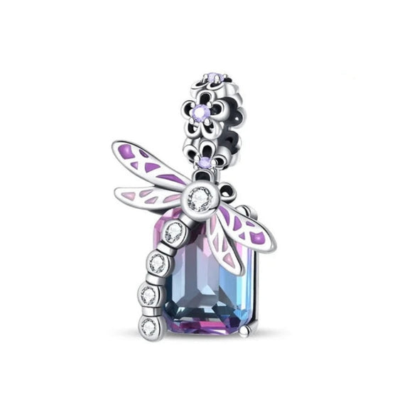 925 Sterling Silver Purple Dragonfly Charm for Bracelets Fine Jewelry Women Pendant
