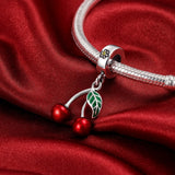 925 Sterling Silver Cherries Charm for Bracelets Fine Jewelry Women