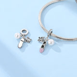925 Silver Silver Ballet Shoes and Pearl Charm for Bracelets Fine Jewelry Women Pendant