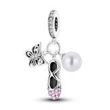 925 Silver Silver Ballet Shoes and Pearl Charm for Bracelets Fine Jewelry Women Pendant