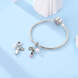 925 Silver Silver Ballet Shoes and Pearl Charm for Bracelets Fine Jewelry Women Pendant