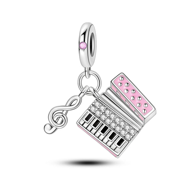 925 Sterling Pink Accordion Silver Charm for Bracelets Fine Jewelry Women Pendant