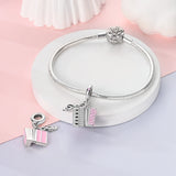 925 Sterling Pink Accordion Silver Charm for Bracelets Fine Jewelry Women Pendant