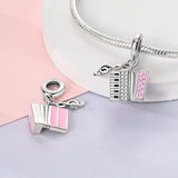 925 Sterling Pink Accordion Silver Charm for Bracelets Fine Jewelry Women Pendant