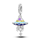 925 Sterling Silver Alien Spaceship Charm for Bracelets Fine Jewelry Women Pendant
