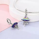 925 Sterling Silver Alien Spaceship Charm for Bracelets Fine Jewelry Women Pendant