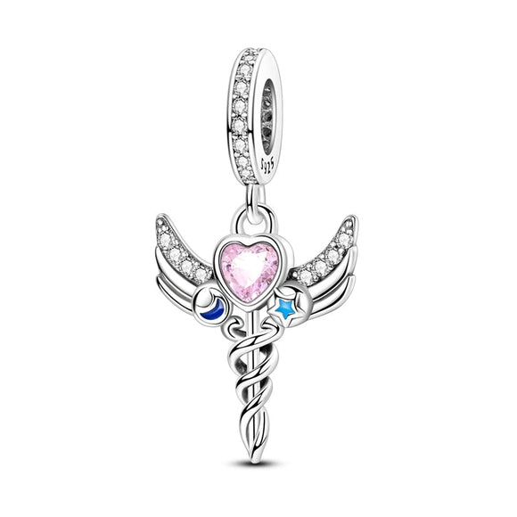 925 Sterling Silver Angel Sword Guardian Charm for Bracelets Fine Jewelry Women Pendant