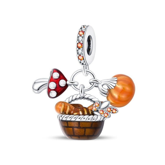 925 Sterling Silver Autumn Basket Charm for Bracelets Fine Jewelry Women Pendant