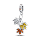 925 Sterling Silver Autumn Colored Leaves Charm for Bracelet Fine Jewelry Women Pendant