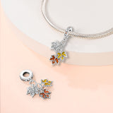 925 Sterling Silver Autumn Colored Leaves Charm for Bracelet Fine Jewelry Women Pendant