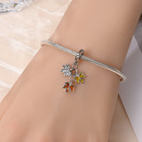 925 Sterling Silver Autumn Colored Leaves Charm for Bracelet Fine Jewelry Women Pendant