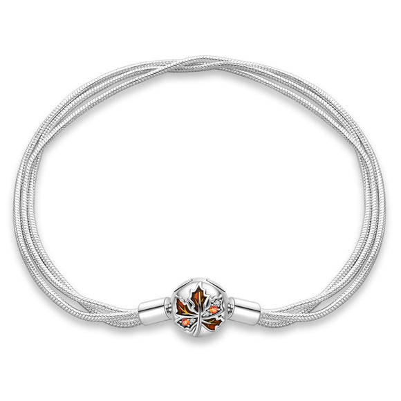 925 Sterling Silver Autumn Leaf Clasp Bracelet for Charms Fine Jewelry Women