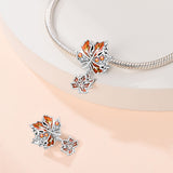 925 Sterling Silver Autumn Leaves Charm for Bracelets Fine Jewelry Women
