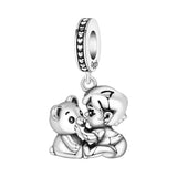 925 Sterling Silver Baby Boy with Teddy Bear Charm for Bracelets Fine Jewelry Women Pendant
