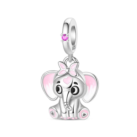 925 Sterling Silver Baby Elephant Charm for Bracelets Fine Jewelry Women Pendant