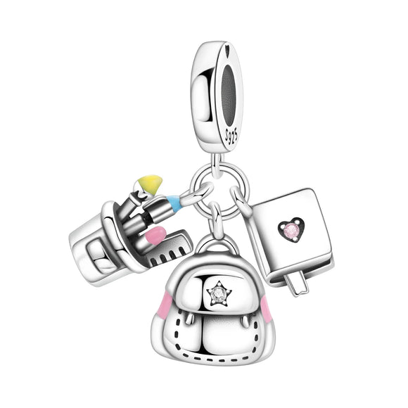 925 Sterling Silver Back to School Charm Charm for Bracelets Fine Jewelry Women Pendant