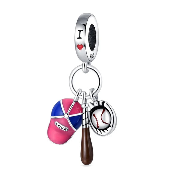 925 Sterling Silver Baseball Charm for Bracelets Fine Jewelry Women Pendant