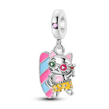 925 Sterling Silver Beach Cat Charm for Bracelets Fine Jewelry Women Pendant