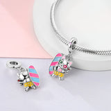 925 Sterling Silver Beach Cat Charm for Bracelets Fine Jewelry Women Pendant
