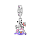 925 Sterling Silver Bear on Rocking Horse Charm for Bracelets Fine Jewelry Women Pendant