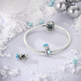 925 Sterling Silver Bear with Blue Heart Charm for Bracelets Fine Jewelry Women