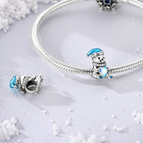 925 Sterling Silver Bear with Blue Heart Charm for Bracelets Fine Jewelry Women