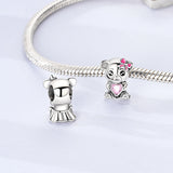 925 Sterling Silver Bear with Pink Heart Charm for Bracelets Fine Jewelry Women
