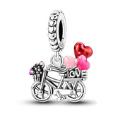 925 Sterling Silver Bicycle Love Charm for Bracelets Fine Jewelry Women Pendant