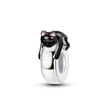 925 Sterling Silver Black Cat Spacer Charm for Bracelets Fine Jewelry Women