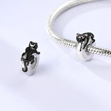 925 Sterling Silver Black Cat Spacer Charm for Bracelets Fine Jewelry Women