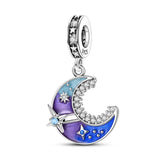 925 Sterling Silver Blue Crescent Moon Charm for Bracelets Fine Jewelry Women Pendant