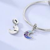 925 Sterling Silver Blue Crescent Moon Charm for Bracelets Fine Jewelry Women Pendant