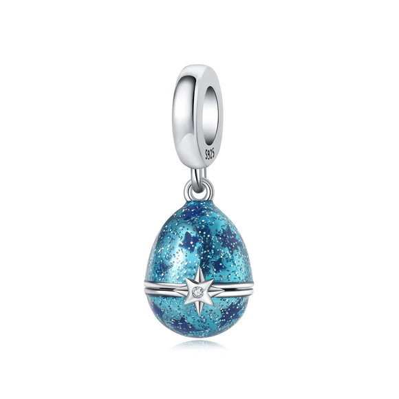 925 Sterling Silver Blue Easter Egg Charm for Bracelets Fine Jewelry Women Pendant