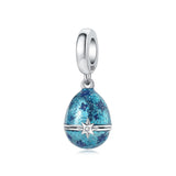 925 Sterling Silver Blue Easter Egg Charm for Bracelets Fine Jewelry Women Pendant