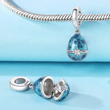 925 Sterling Silver Blue Easter Egg Charm for Bracelets Fine Jewelry Women Pendant