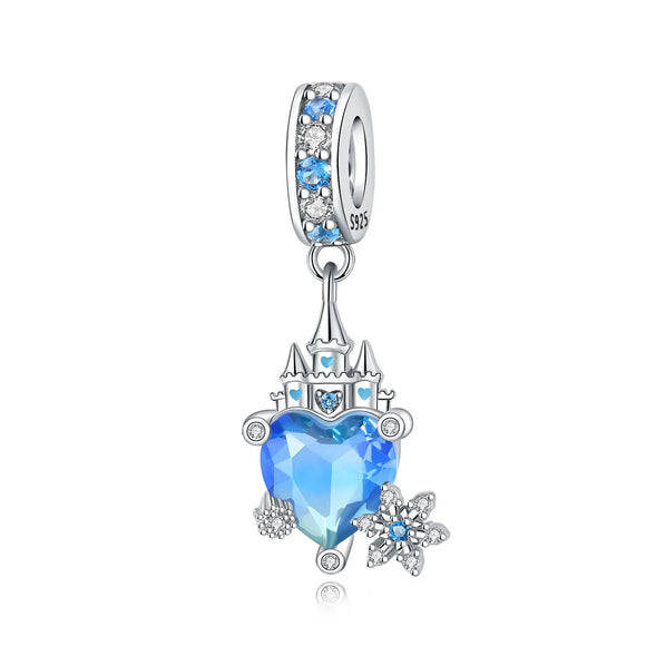 925 Sterling Silver Blue Fairy Tale Castle Charm for Bracelets Fine Jewelry Women Pendant