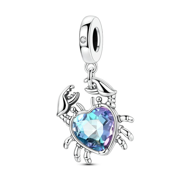 925 Sterling Silver Blue Heart Crab Charm for Bracelets Fine Jewelry Women Pendant
