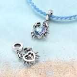 925 Sterling Silver Blue Heart Crab Charm for Bracelets Fine Jewelry Women Pendant