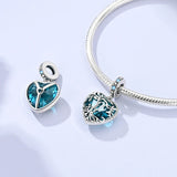 925 Sterling Silver Blue Heart Family Tree Charm for Bracelets Fine Jewelry Women Pendant